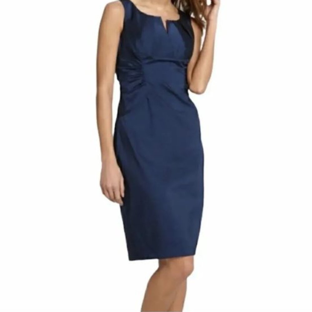 Adrianna Papell Side Ruched Metallic Blue Sheath Dress Size 4